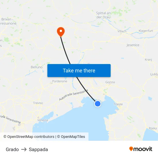Grado to Sappada map