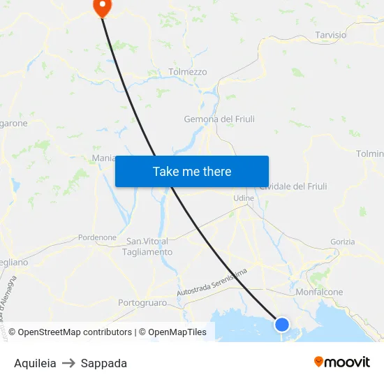 Aquileia to Sappada map