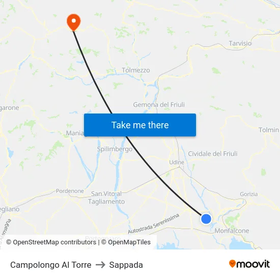 Campolongo Al Torre to Sappada map