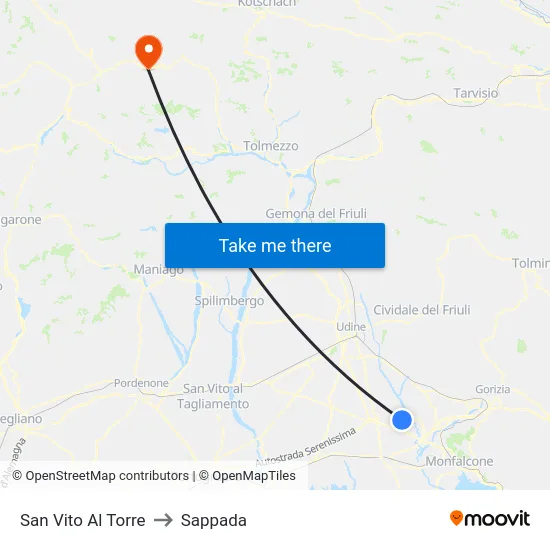 San Vito Al Torre to Sappada map