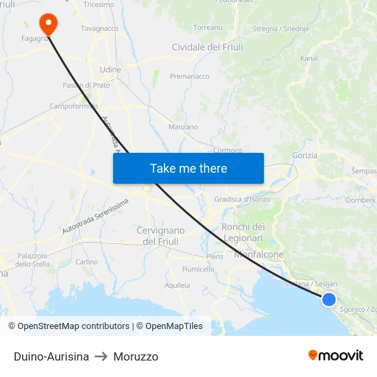 Duino-Aurisina to Moruzzo map