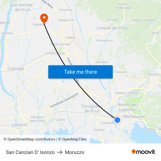 San Canzian D' Isonzo to Moruzzo map
