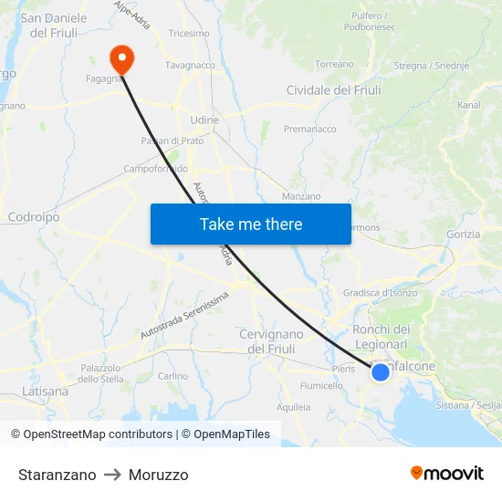 Staranzano to Moruzzo map