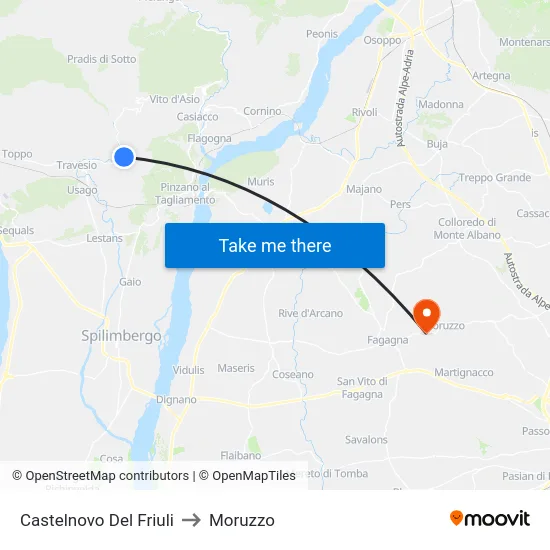 Castelnovo Del Friuli to Moruzzo map