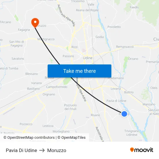 Pavia Di Udine to Moruzzo map