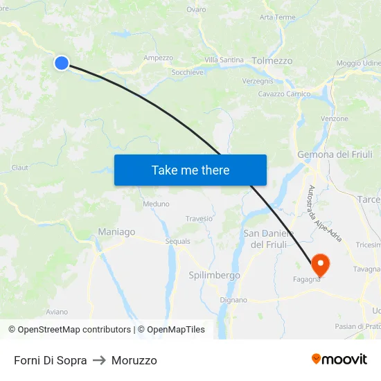 Forni Di Sopra to Moruzzo map