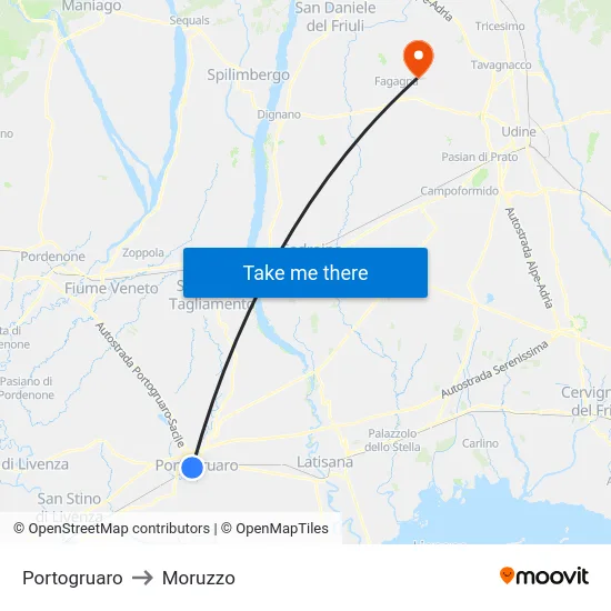 Portogruaro to Moruzzo map