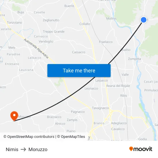 Nimis to Moruzzo map