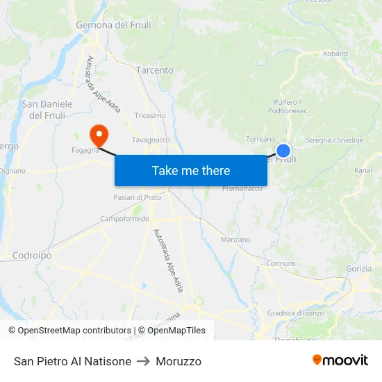 San Pietro Al Natisone to Moruzzo map