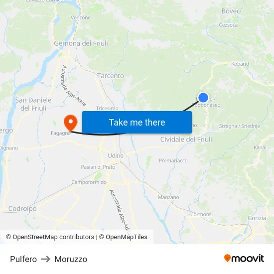 Pulfero to Moruzzo map