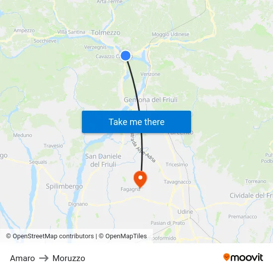 Amaro to Moruzzo map