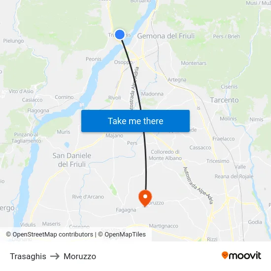 Trasaghis to Moruzzo map