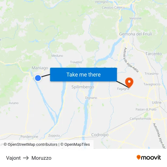 Vajont to Moruzzo map