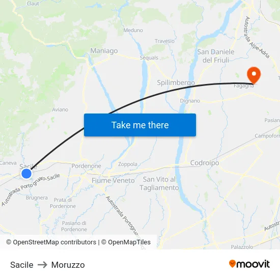 Sacile to Moruzzo map