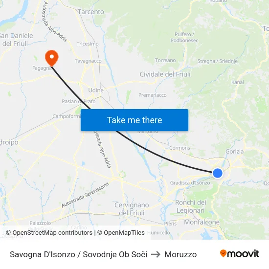 Savogna D'Isonzo / Sovodnje Ob Soči to Moruzzo map