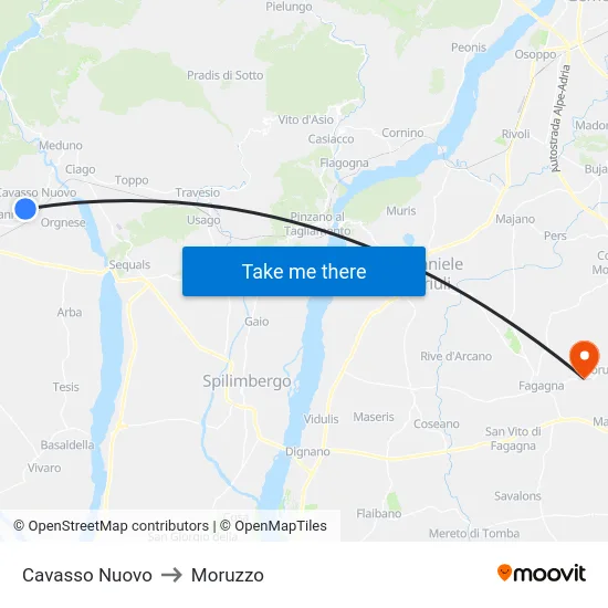 Cavasso Nuovo to Moruzzo map