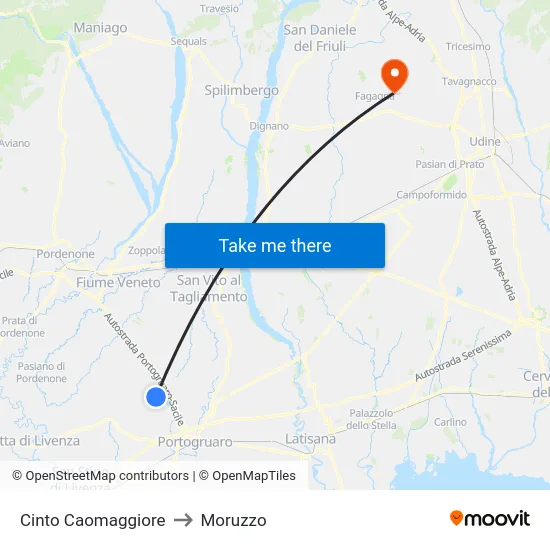 Cinto Caomaggiore to Moruzzo map