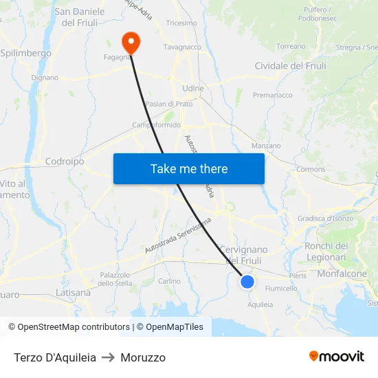 Terzo D'Aquileia to Moruzzo map