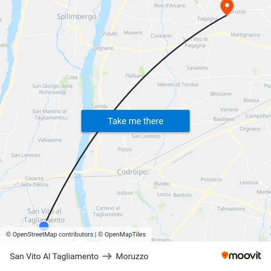 San Vito Al Tagliamento to Moruzzo map