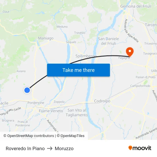 Roveredo In Piano to Moruzzo map