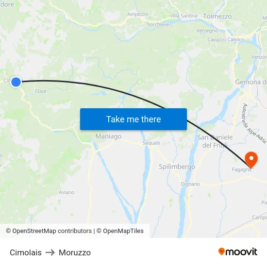 Cimolais to Moruzzo map