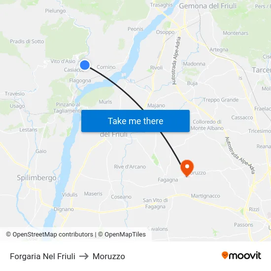 Forgaria Nel Friuli to Moruzzo map