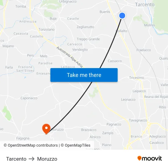 Tarcento to Moruzzo map