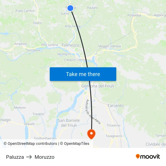 Paluzza to Moruzzo map