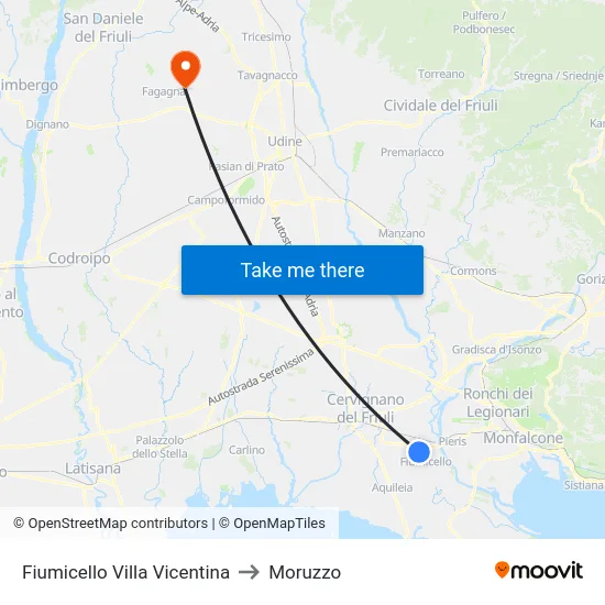 Fiumicello Villa Vicentina to Moruzzo map