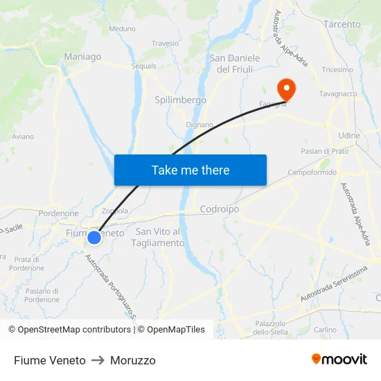 Fiume Veneto to Moruzzo map