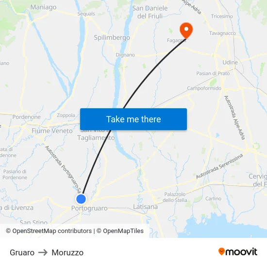 Gruaro to Moruzzo map