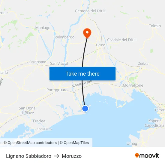 Lignano Sabbiadoro to Moruzzo map