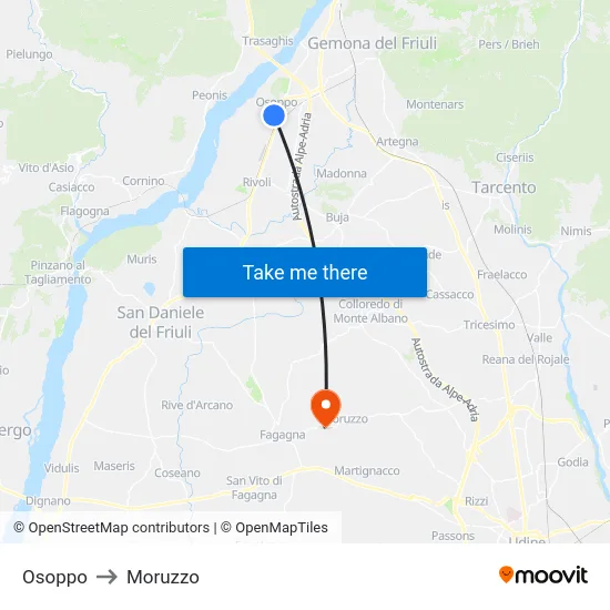 Osoppo to Moruzzo map