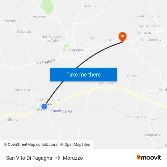 San Vito Di Fagagna to Moruzzo map