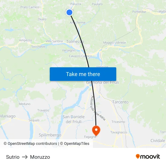 Sutrio to Moruzzo map
