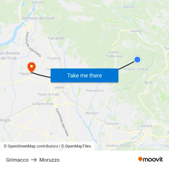 Grimacco to Moruzzo map