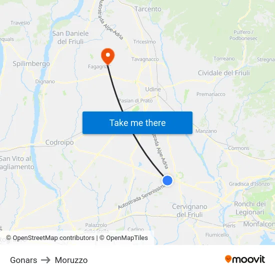 Gonars to Moruzzo map