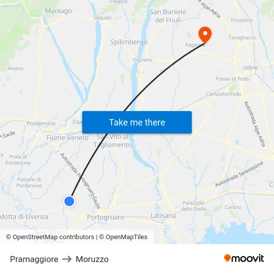 Pramaggiore to Moruzzo map