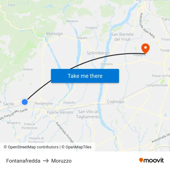 Fontanafredda to Moruzzo map