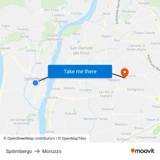 Spilimbergo to Moruzzo map