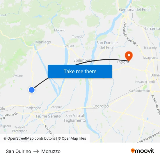 San Quirino to Moruzzo map