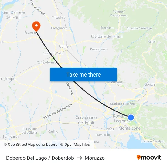 Doberdò Del Lago / Doberdob to Moruzzo map