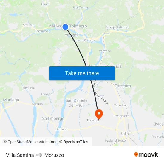 Villa Santina to Moruzzo map