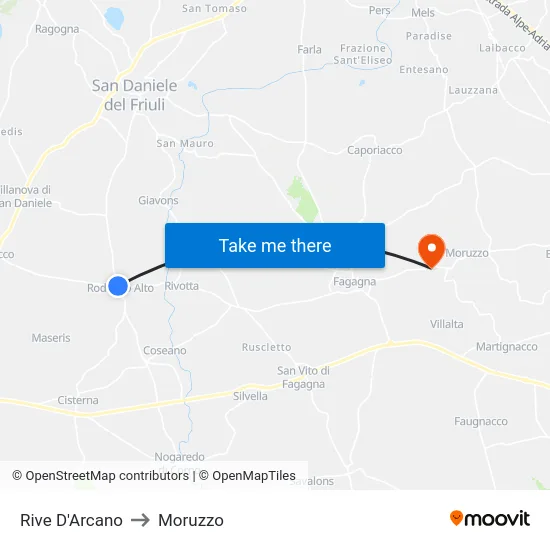 Rive D'Arcano to Moruzzo map