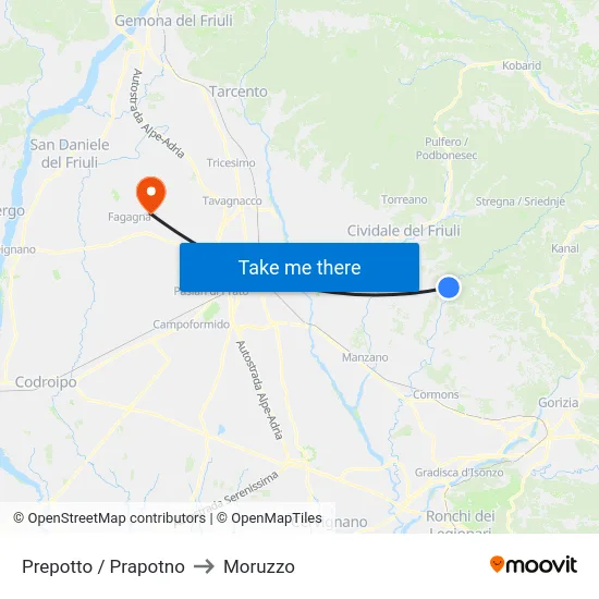 Prepotto / Prapotno to Moruzzo map