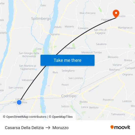 Casarsa Della Delizia to Moruzzo map