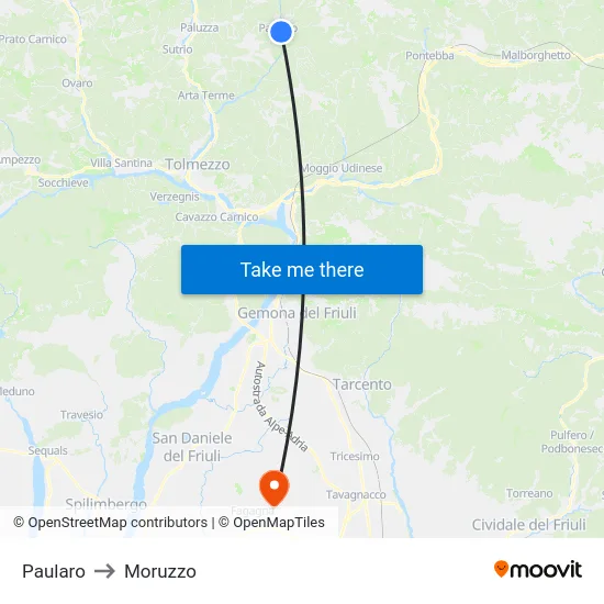 Paularo to Moruzzo map
