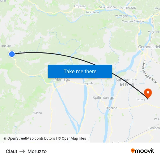 Claut to Moruzzo map