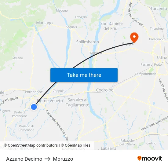 Azzano Decimo to Moruzzo map