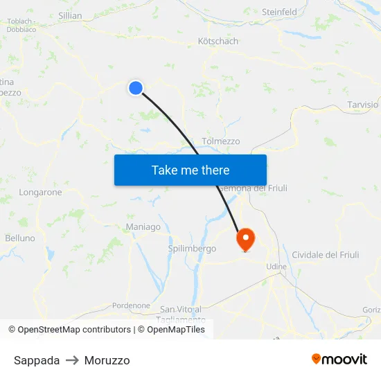 Sappada to Moruzzo map